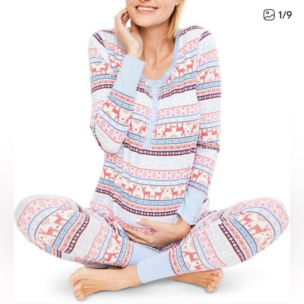 Motherhood Maternity Pink and Blue Pajama Set